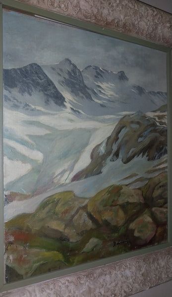 Per Deberitz Original Vintage Norweigan Neo Impressionist Mountaintop Landscape Oil Painting 1933