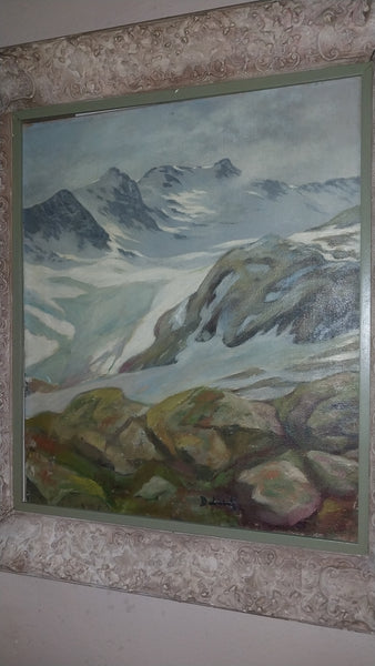 Per Deberitz Original Vintage Norweigan Neo Impressionist Mountaintop Landscape Oil Painting 1933