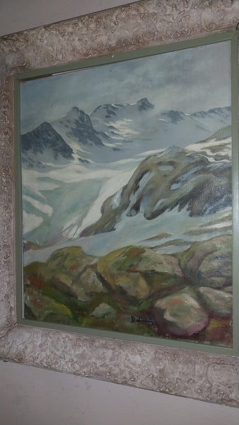 Per Deberitz Original Vintage Norweigan Neo Impressionist Mountaintop Landscape Oil Painting 1933