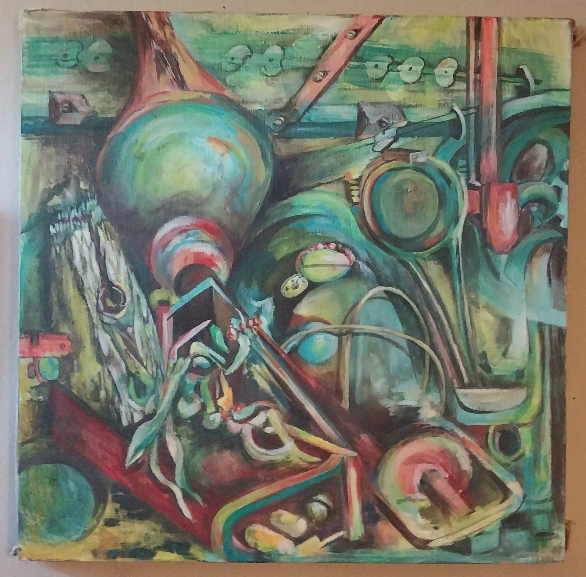 Niles Spencer Original Vintage Mid Century American Precisionist Industrial Factory Machinery Geometric Composition Oil Painting