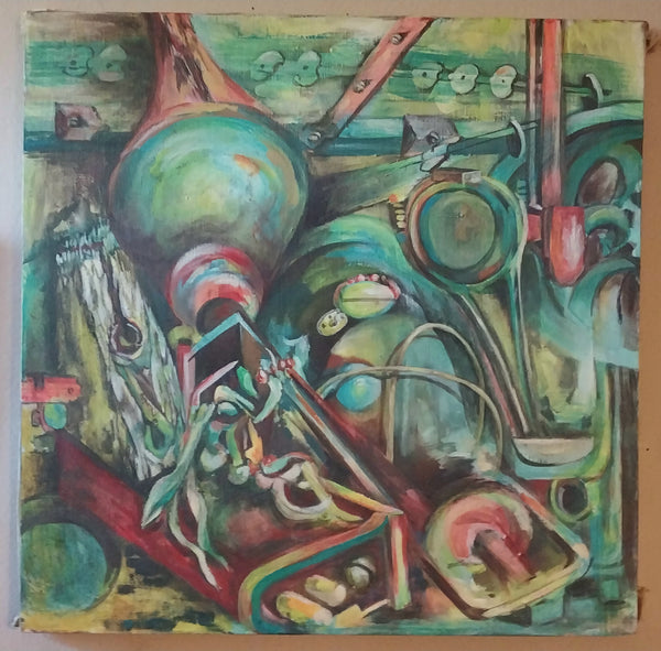 Niles Spencer Original Vintage Mid Century American Precisionist Industrial Factory Machinery Geometric Composition Oil Painting
