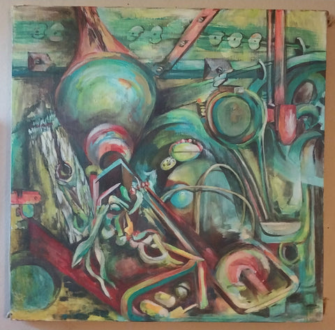 Niles Spencer Original Vintage Mid Century American Precisionist Industrial Factory Machinery Geometric Composition Oil Painting