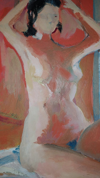 James Northrup Weeks Original Vintage SF Bay Area Figurative Seated Nude Magna Acrylic Painting