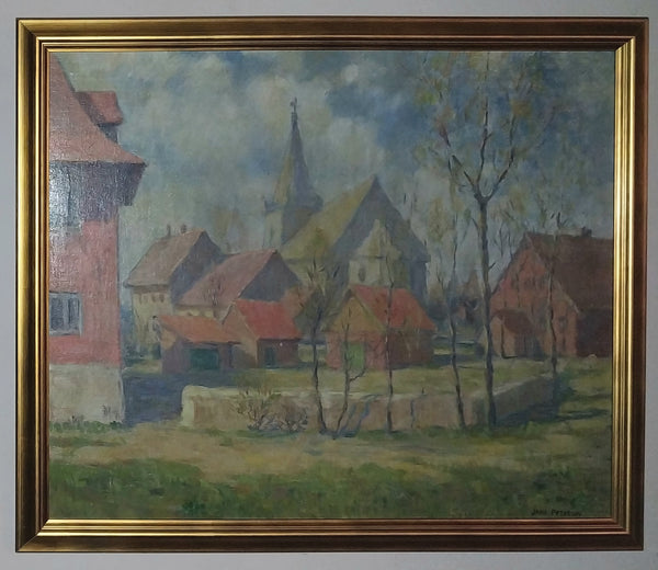 Jane Peterson Original Vintage Antique American Impressionist French Rural Village Landscape Oil Painting