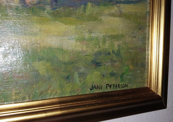 Jane Peterson Original Vintage Antique American Impressionist French Rural Village Landscape Oil Painting