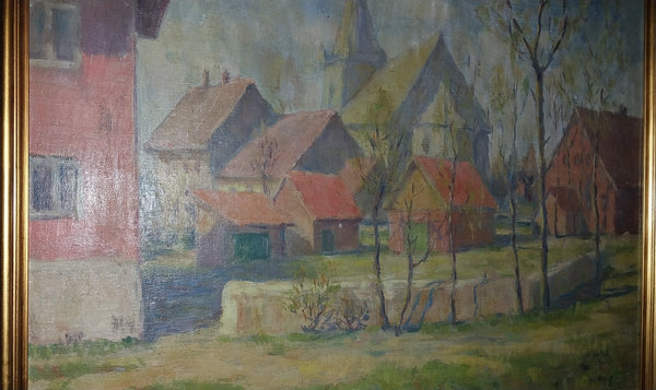 Jane Peterson Original Vintage Antique American Impressionist French Rural Village Landscape Oil Painting