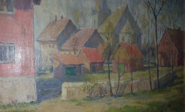 Jane Peterson Original Vintage Antique American Impressionist French Rural Village Landscape Oil Painting
