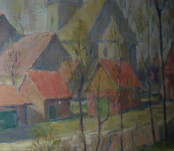 Jane Peterson Original Vintage Antique American Impressionist French Rural Village Landscape Oil Painting