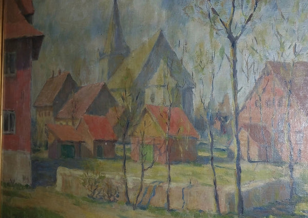 Jane Peterson Original Vintage Antique American Impressionist French Rural Village Landscape Oil Painting