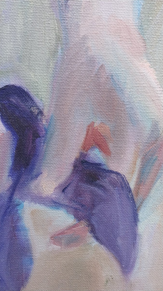 Elmer Nelson Bischoff SF Bay Area Figrative Portrait of a Woman Adjusting Scarf Belt Lg Original Vintage Oil Painting