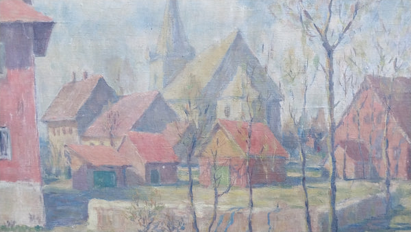 Jane Peterson Original Vintage Antique American Impressionist French Rural Village Landscape Oil Painting