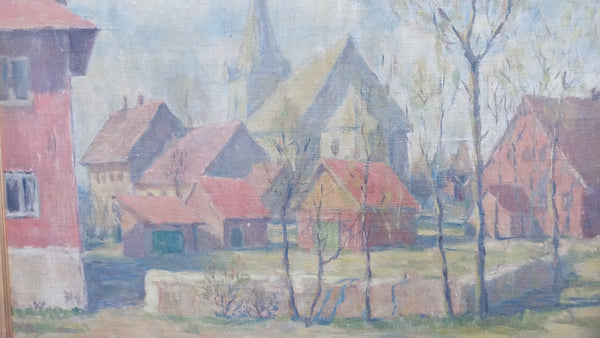 Jane Peterson Original Vintage Antique American Impressionist French Rural Village Landscape Oil Painting