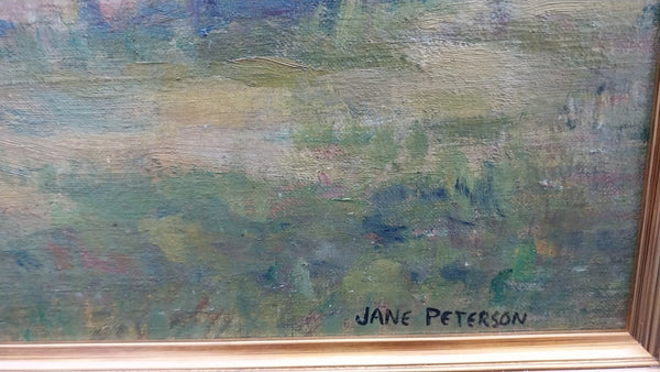 Jane Peterson Original Vintage Antique American Impressionist French Rural Village Landscape Oil Painting