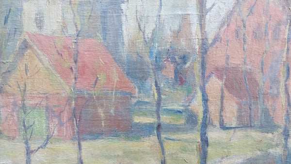 Jane Peterson Original Vintage Antique American Impressionist French Rural Village Landscape Oil Painting