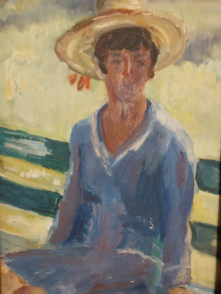 Elmer Bischoff Originsl Vintage SF Bay Area Figurative American Expressionist Portrait in Landscape Oil Painting