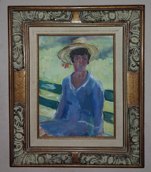 Elmer Bischoff Originsl Vintage SF Bay Area Figurative American Expressionist Portrait in Landscape Oil Painting