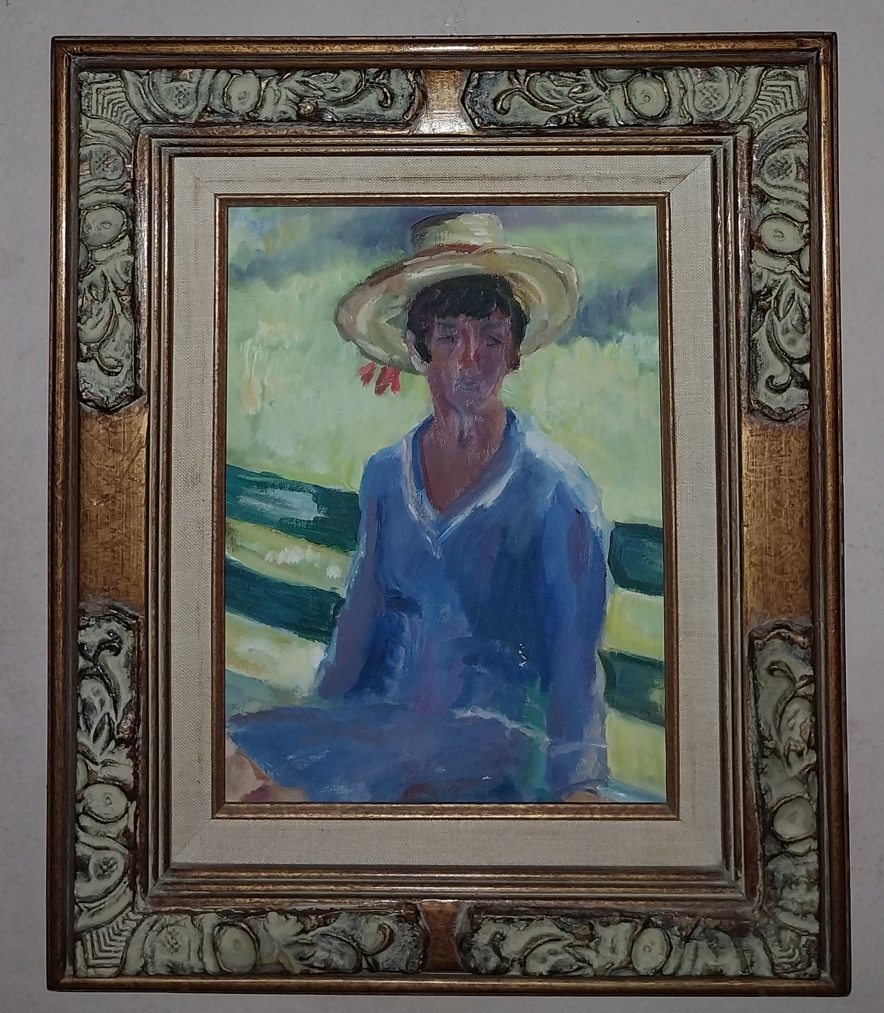 Elmer Bischoff Originsl Vintage SF Bay Area Figurative American Expressionist Portrait in Landscape Oil Painting