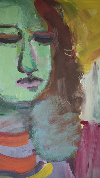 Elmer Nelson Bischoff SF CA Bay Area Figurative Portrait Woman in a Yellow Hat Original Vintage Oil Painting