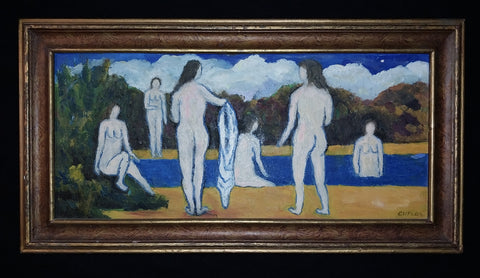 Amy Cutler Original American Magic Realism Figurative Casein Tempera Painting Bathers
