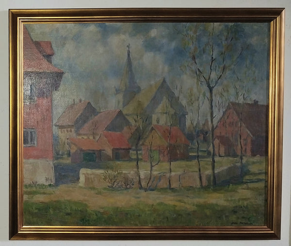 Jane Peterson Original Vintage Antique American Impressionist Massachusetts Village Landscape Oil Painting