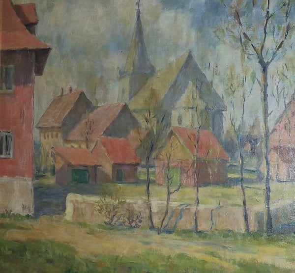 Jane Peterson Original Vintage Antique American Impressionist Massachusetts Village Landscape Oil Painting