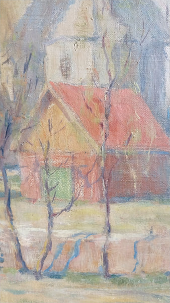 Jane Peterson Original Vintage Antique American Impressionist Massachusetts Village Landscape Oil Painting