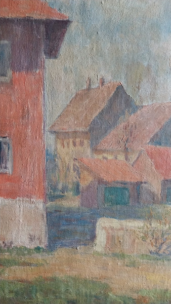 Jane Peterson Original Vintage Antique American Impressionist Massachusetts Village Landscape Oil Painting