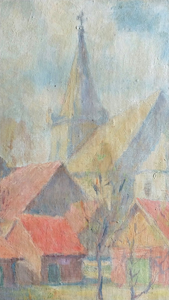 Jane Peterson Original Vintage Antique American Impressionist Massachusetts Village Landscape Oil Painting