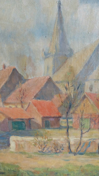 Jane Peterson Original Vintage Antique American Impressionist Massachusetts Village Landscape Oil Painting