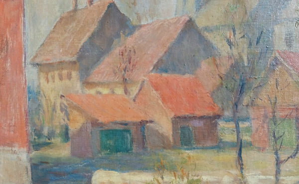 Jane Peterson Original Vintage Antique American Impressionist Massachusetts Village Landscape Oil Painting