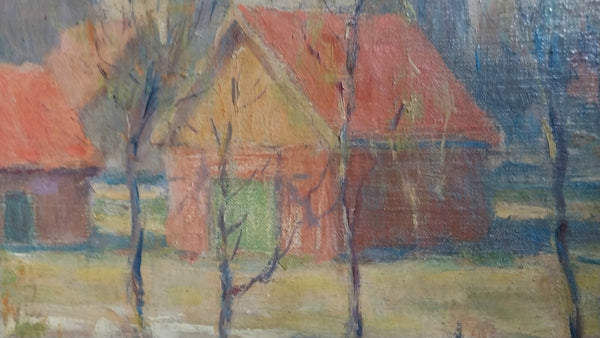 Jane Peterson Original Vintage Antique American Impressionist Massachusetts Village Landscape Oil Painting