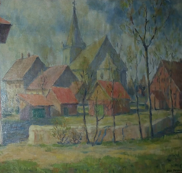 Jane Peterson Original Vintage Antique American Impressionist Massachusetts Village Landscape Oil Painting