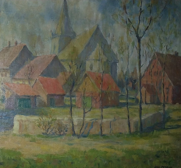 Jane Peterson Original Vintage Antique American Impressionist Massachusetts Village Landscape Oil Painting