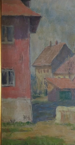 Jane Peterson Original Vintage Antique American Impressionist Massachusetts Village Landscape Oil Painting