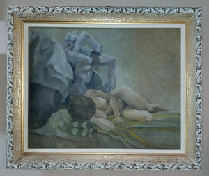 Michael James Andrews Original Vintage Modern London School Nude Composition Oil Painting