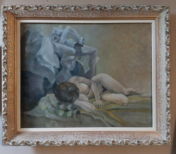 Michael James Andrews Original Vintage Modern London School Nude Composition Oil Painting