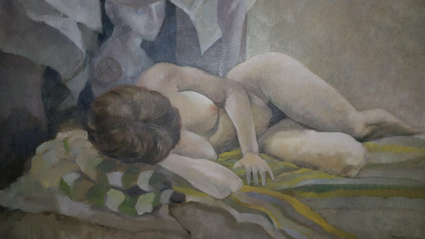 Michael James Andrews Original Vintage Modern London School Nude Composition Oil Painting
