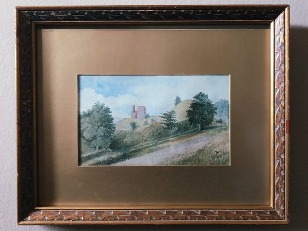 Thomas Moran Original Antique NY Hudson River School Strathaven Castle Scotland Landscape Watercolor Painting