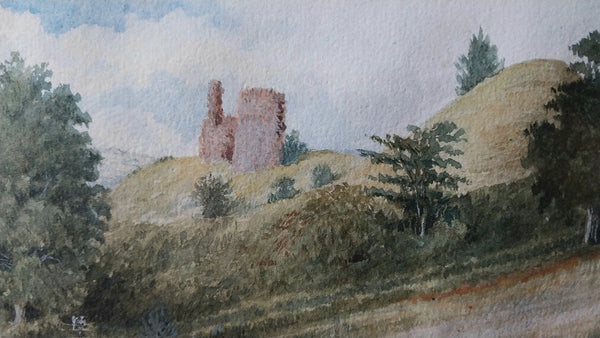 Thomas Moran Original Antique NY Hudson River School Strathaven Castle Scotland Landscape Watercolor Painting