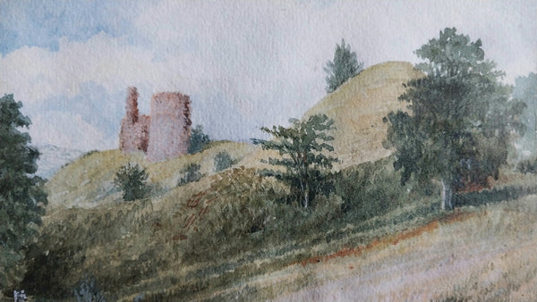 Thomas Moran Original Antique NY Hudson River School Strathaven Castle Scotland Landscape Watercolor Painting