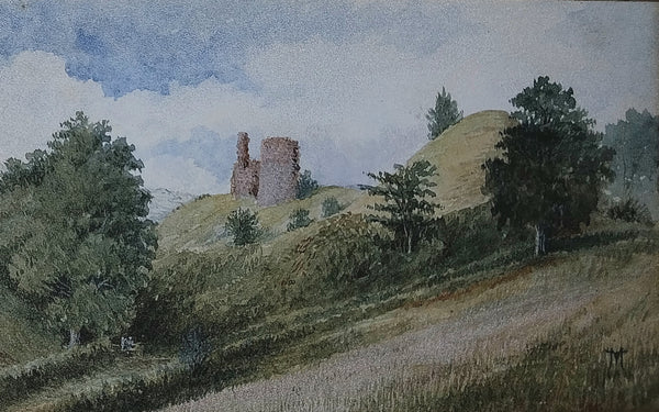 Thomas Moran Original Antique NY Hudson River School Strathaven Castle Scotland Landscape Watercolor Painting
