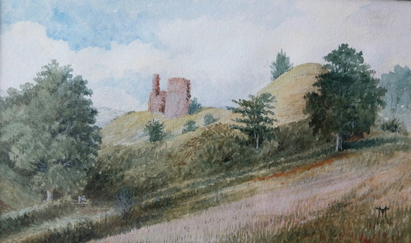 Thomas Moran Original Antique NY Hudson River School Strathaven Castle Scotland Landscape Watercolor Painting