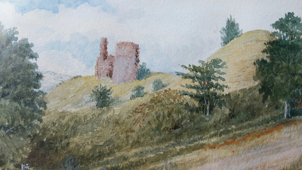 Thomas Moran Original Antique NY Hudson River School Strathaven Castle Scotland Landscape Watercolor Painting