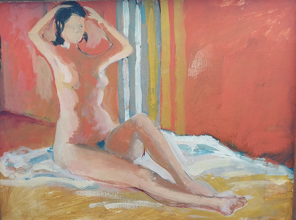 James Northrup Weeks Original Vintage SF Bay Area Figurative Seated Nude Magna Acrylic Painting