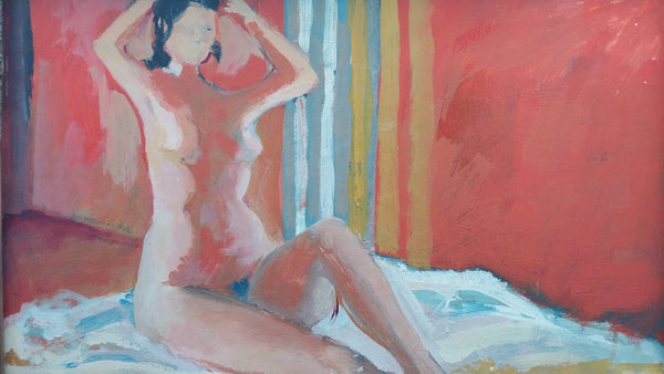 James Northrup Weeks Original Vintage SF Bay Area Figurative Seated Nude Magna Acrylic Painting