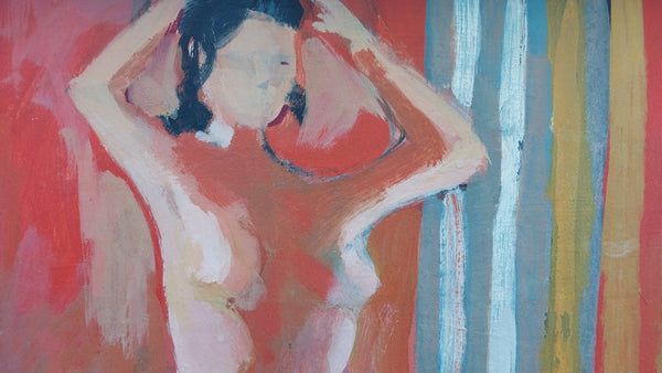 James Northrup Weeks Original Vintage SF Bay Area Figurative Seated Nude Magna Acrylic Painting