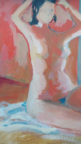 James Northrup Weeks Original Vintage SF Bay Area Figurative Seated Nude Magna Acrylic Painting