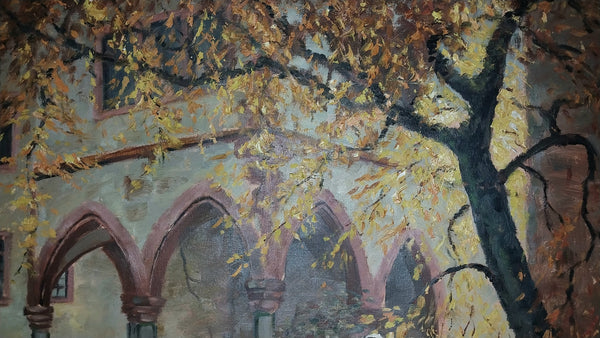 Mathias J Alten Original Vintage Fountain de la Sinne Alsace France Autumn Landscape American Impressionist Oil Painting