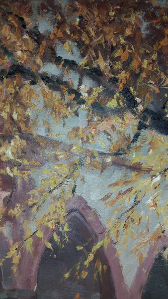 Mathias J Alten Original Vintage Fountain de la Sinne Alsace France Autumn Landscape American Impressionist Oil Painting