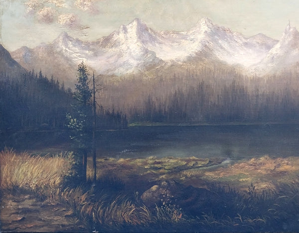 Albert Bierstadt American Dusseldorf Hudson River School Original Sierra Nevada Lake and Mountains Luminous CA Landscape Antique Oil Painting